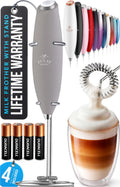 Zulay Kitchen Powerful Milk Frother Wand With Duracell Batteries - Ultra Fast Handheld Drink Mixer - Electric Whisk Foam Maker for Coffee, Lattes, Cappuccino & Matcha - Z1 Motor - Light Gray
