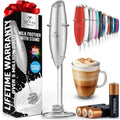 Zulay Kitchen Powerful Milk Frother Wand With Duracell Batteries - Ultra Fast Handheld Drink Mixer - Electric Whisk Foam Maker for Coffee, Lattes, Cappuccino & Matcha - Triple Whisk - Luminous Silver