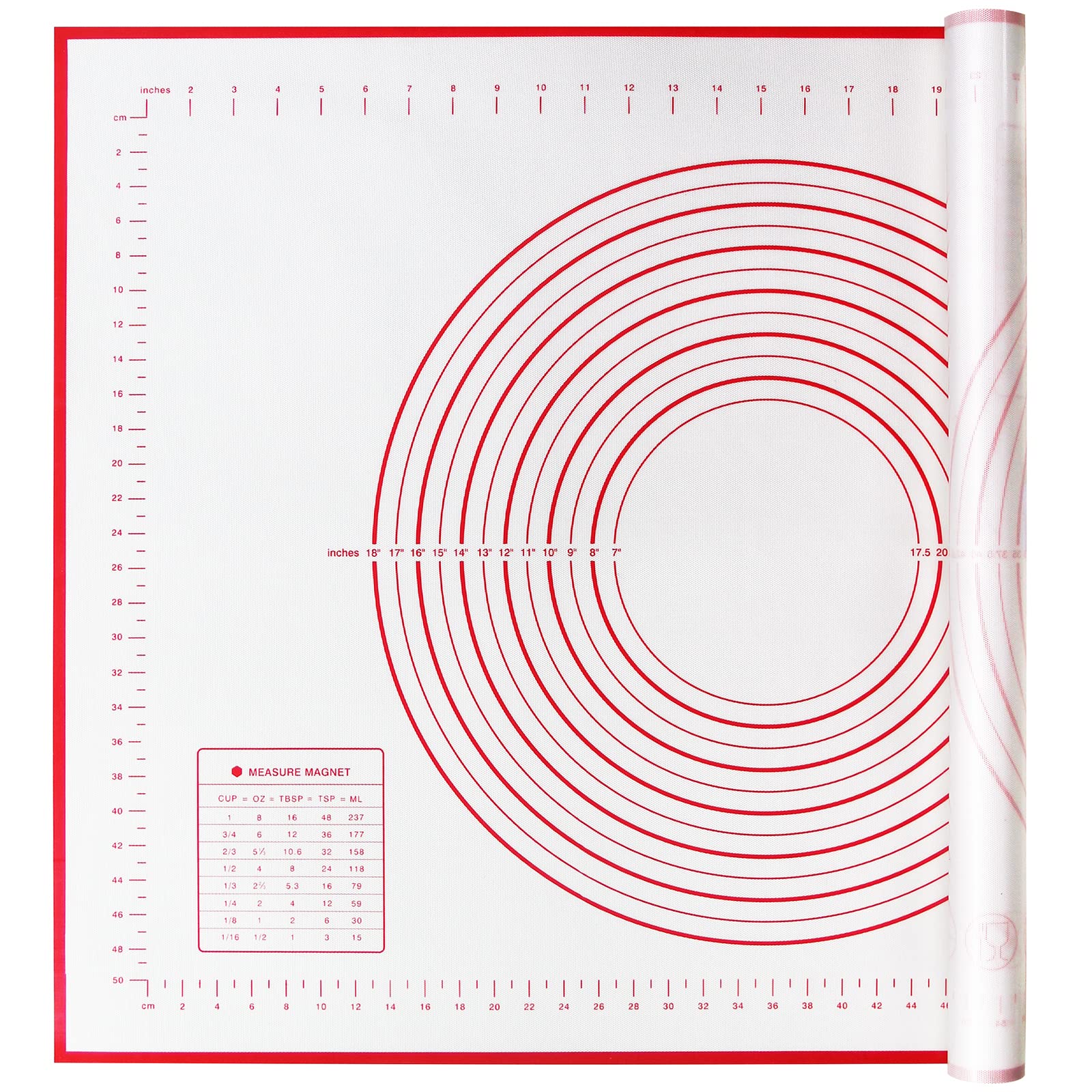 Yansumi silicone pastry non stick baking mat with measurement fondant mat with three sizes for silicone baking mat, counter mat, dough rolling mat,fondant/pie crust mat (Red, 32"L x 24"W)