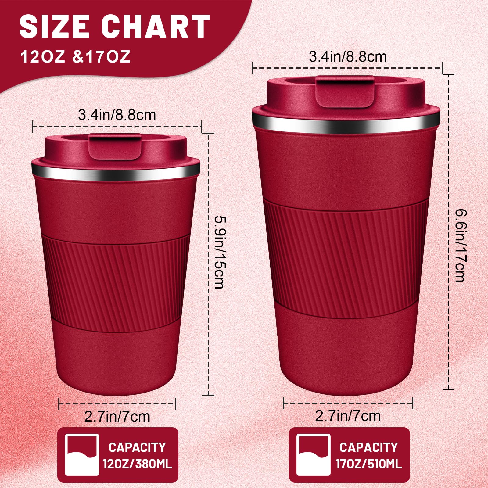 DUBUXW Insulated Coffee Tumblers with Flip Lid 12oz / 17oz, Stainless Steel Coffee Mug Leak Proof, Vacuum Insulated Coffee Mug Reusable Cup, Keeps Cold and Hot for Coffee Tea