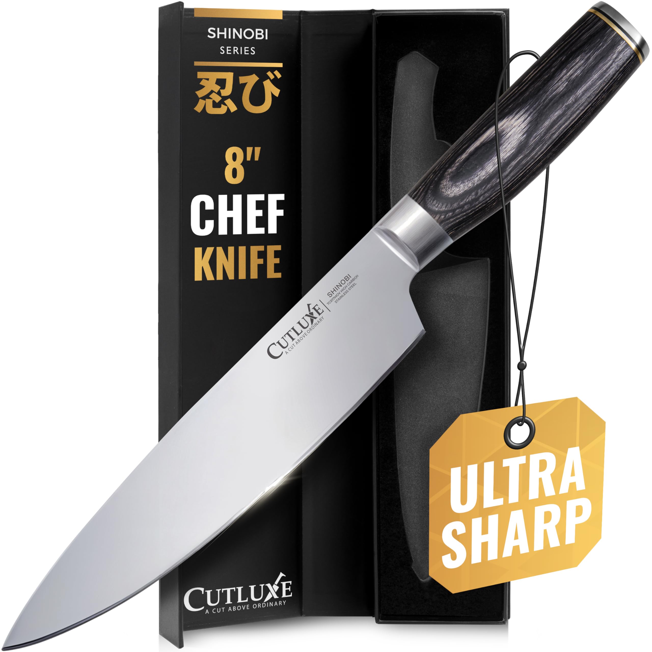 Cutluxe Chef Knife 8" Japanese Kitchen Knife – High Carbon Steel, Full Tang