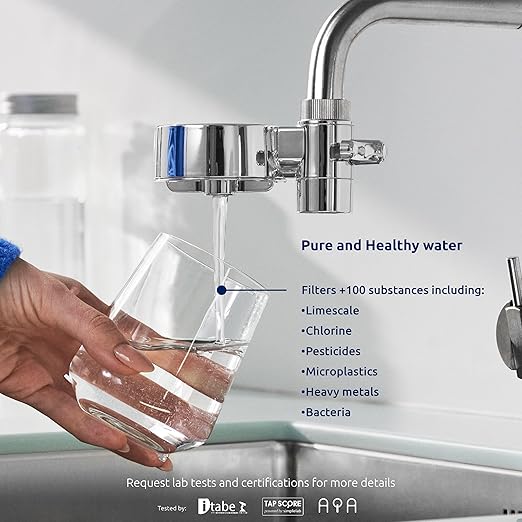 Tappwater EcoPro Compact - Smallest Tap Water Filter Available, Filters 100+ substances. 5 Stage Nanotechnology Water Filtration System. Faucet Water Filter (Chrome)