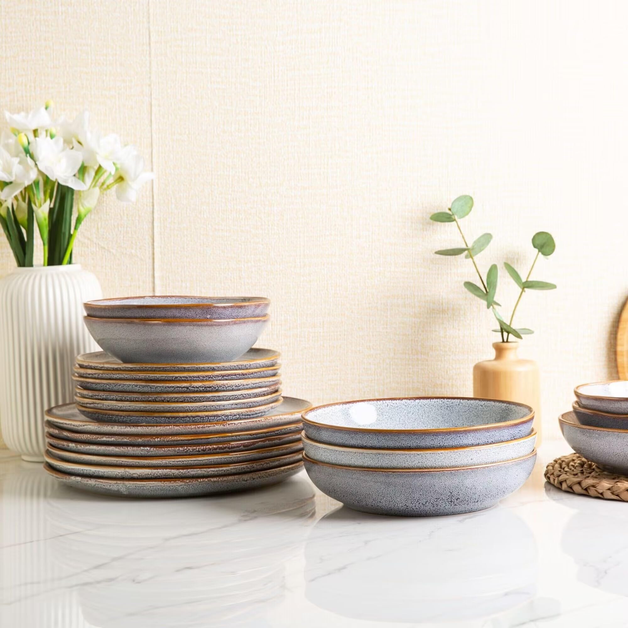 AmorArc Ceramic Dinner Plates Set of 6, 10.5 Inch Stoneware Plates Set