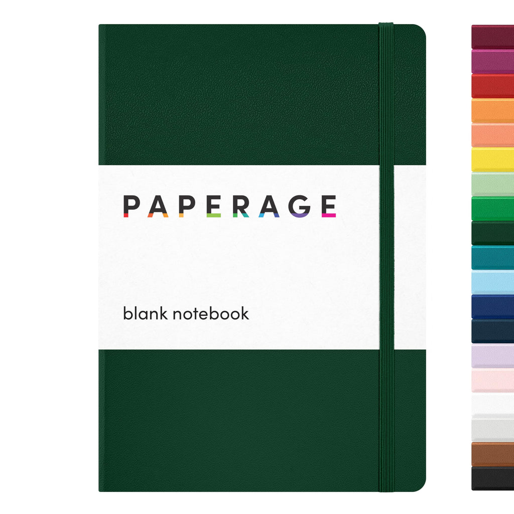 PAPERAGE Blank Journal Notebook, (Dark Green), 160 Pages, Medium 5.6 in x 8 in - 100 GSM Thick Paper – Hardcover Journaling Notebook for Work, School, Note Taking or Sketching