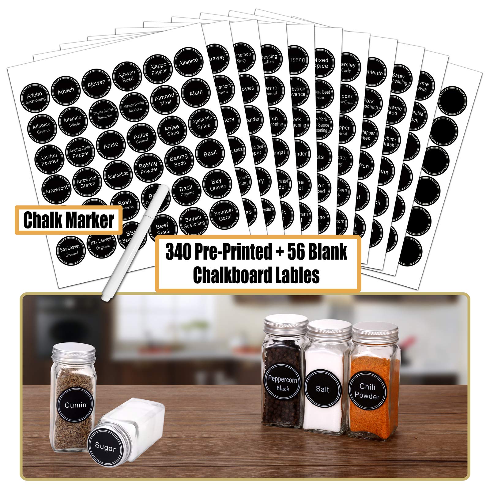 SWOMMOLY 25 Pcs 4 oz Glass Spice Jars with 703 Spice Labels and Shaker Lids