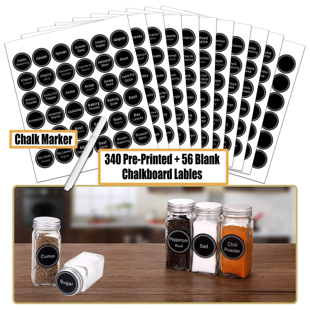 SWOMMOLY 25 Pcs 4 oz Glass Spice Jars with 703 Spice Labels and Shaker Lids