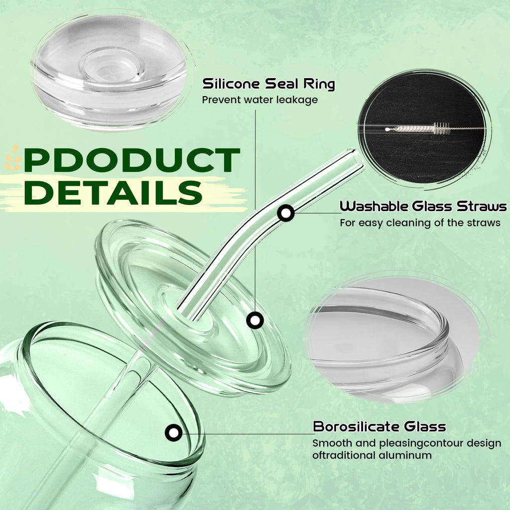 Joyclub 2pcs Glass Cups with Acrylic Lids and Straws 20 oz Drinking Glasses