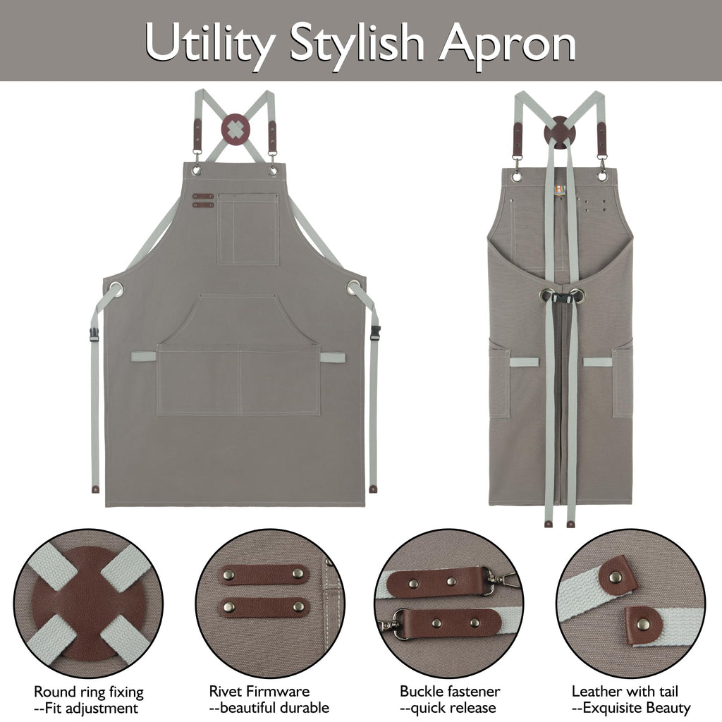 Stenffy Kitchen Apron, Work Apron, Canvas Apron, Dark Gray