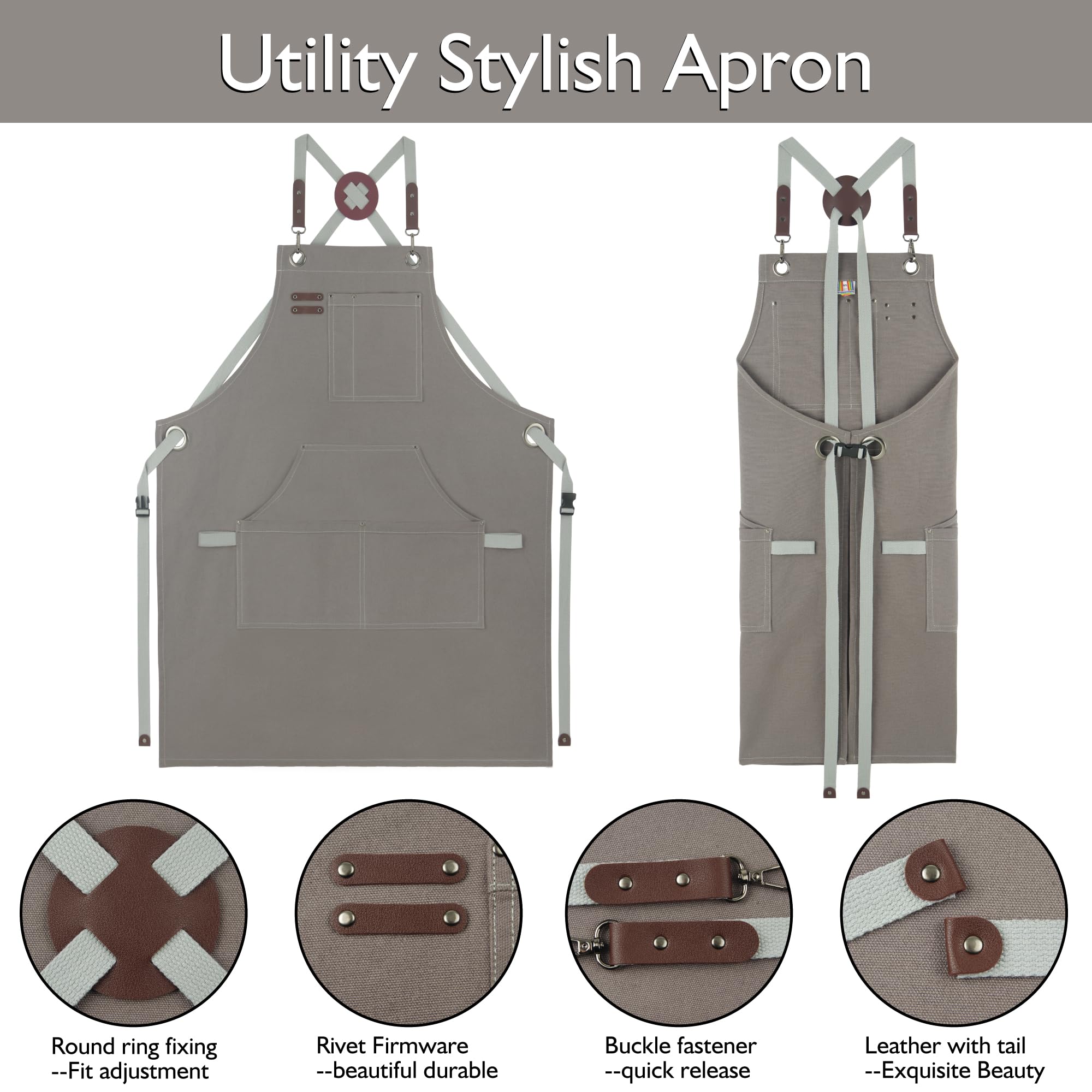 Stenffy Kitchen Apron, Work Apron, Canvas Apron, Dark Gray