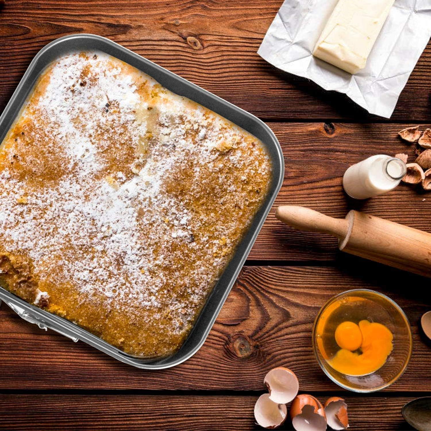 Yetthpowr Springform Cake Pan Set of 3 (9.5, 10, 11 Inch) Square Baking Pans Nonstick Cheesecake Pans with Removable Bottom Bakeware for Cake, Cheesecakes, Pizza, and Quiches