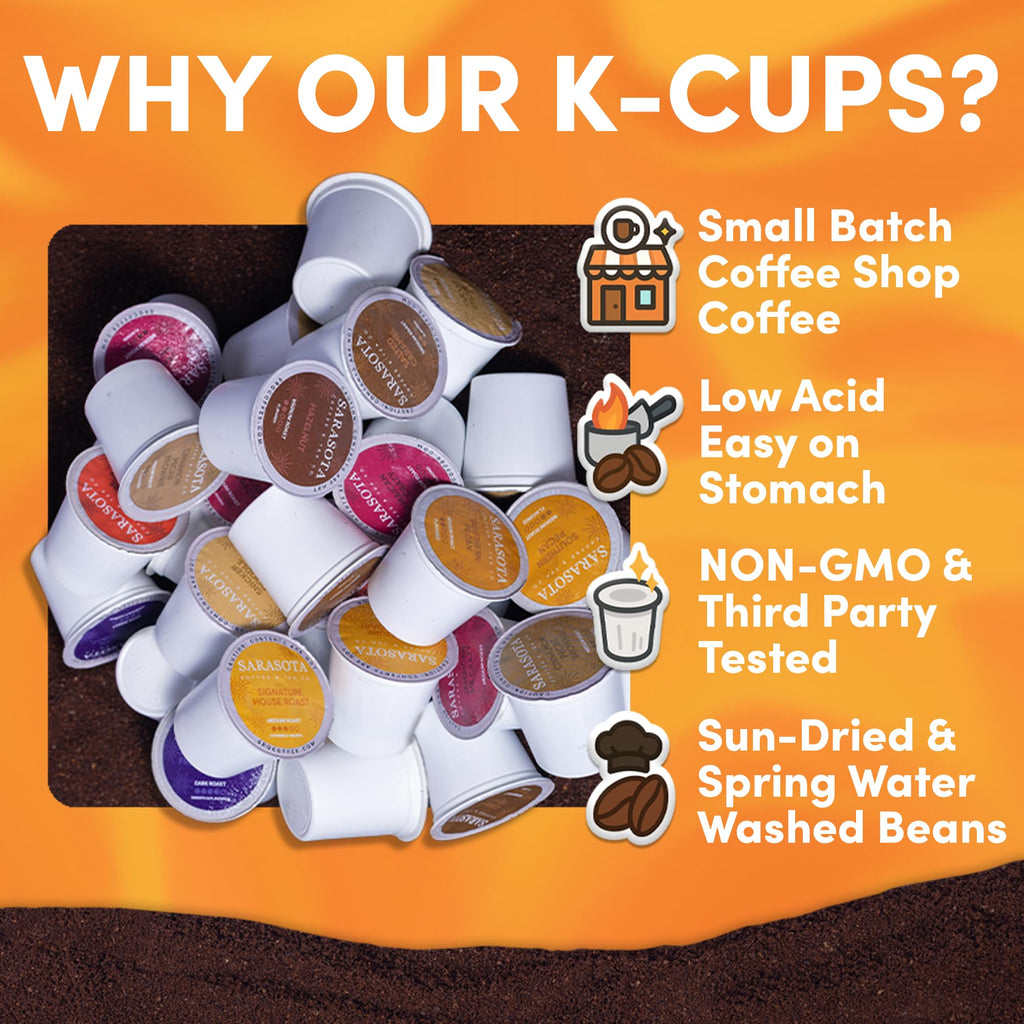 Sarasota K-Cup Coffee Pods | Medium Roast Coffee | Breakfast Blend | Single Serve for Keurig Brewers | Gourmet, Low Acid, Mold Free | 24 Count