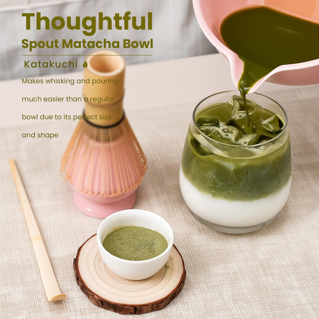 Matcha Whisk Set, Ceramic Bowl Matcha Kit & Handcrafted Bamboo Chasen, Complete 5 Pcs Matcha Set Whisk and Bowl, Stainless Steel Sifter, Bamboo Scoop & Holder for Matcha Lovers