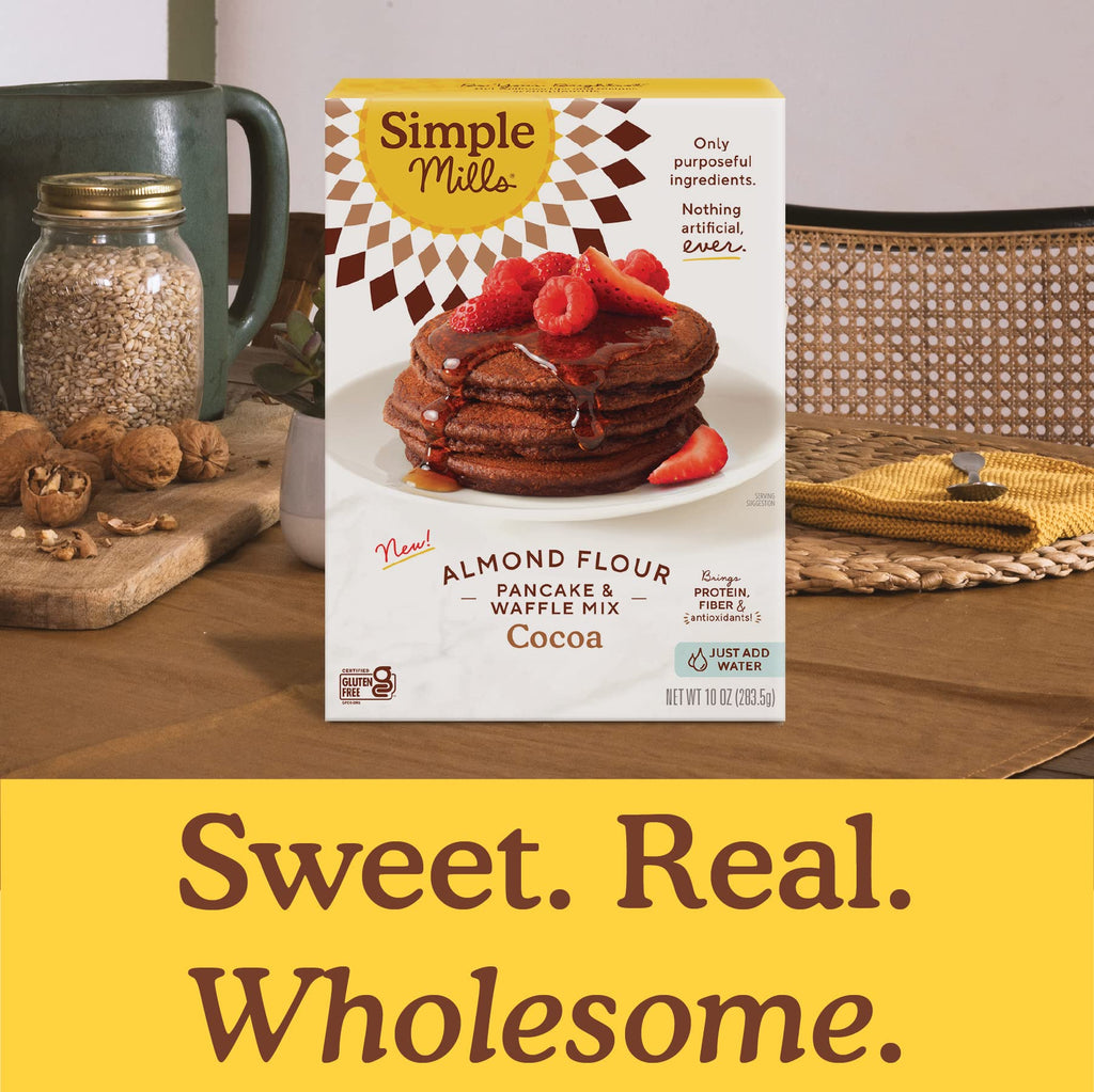 Simple Mills Cocoa Pancake and Waffle Mix, Just add Water, Gluten Free, Paleo Friendly, Breakfast, 10 oz (6 pack)