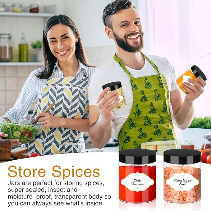 8 OZ Plastic Jars with Lids, Slime Containers with Lids 48 Pcs Airtight Round Plastic Storage Jars Wide-Mouth Containers for Slime, Kitchen and Household Food Storage of Dry Goods