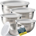 Stainless Steel Mixing Bowls with Lids Set of 5, Nesting Metal, 0.5-5 Qt