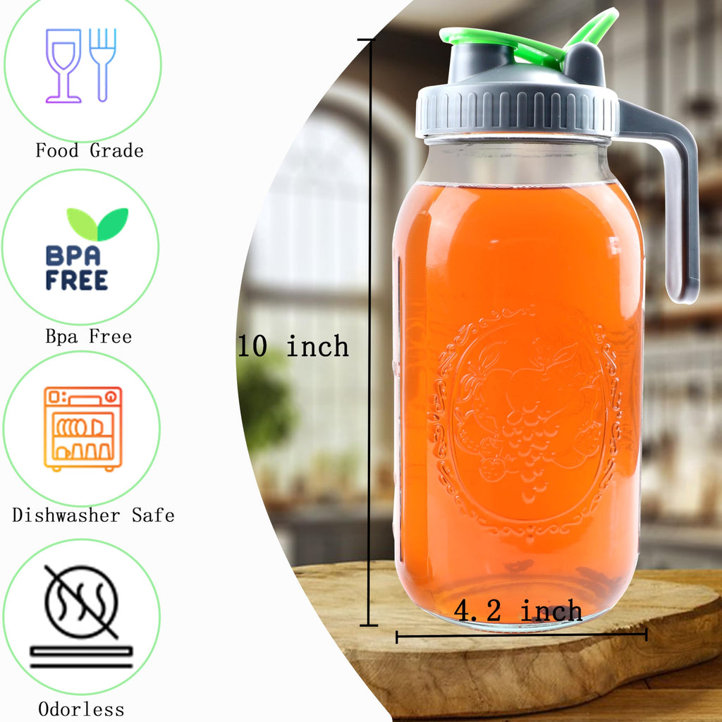 64 Oz Mason Jar Cold Brew Coffee Tea Maker With Food Grade Filter Infuser 2 Quart Glass Pitcher With Lid Half Gallon Iced Hot Tea Pitchers Leak-Proof Jug For Coffee Sun Tea Juice Lemonade Cold Brew