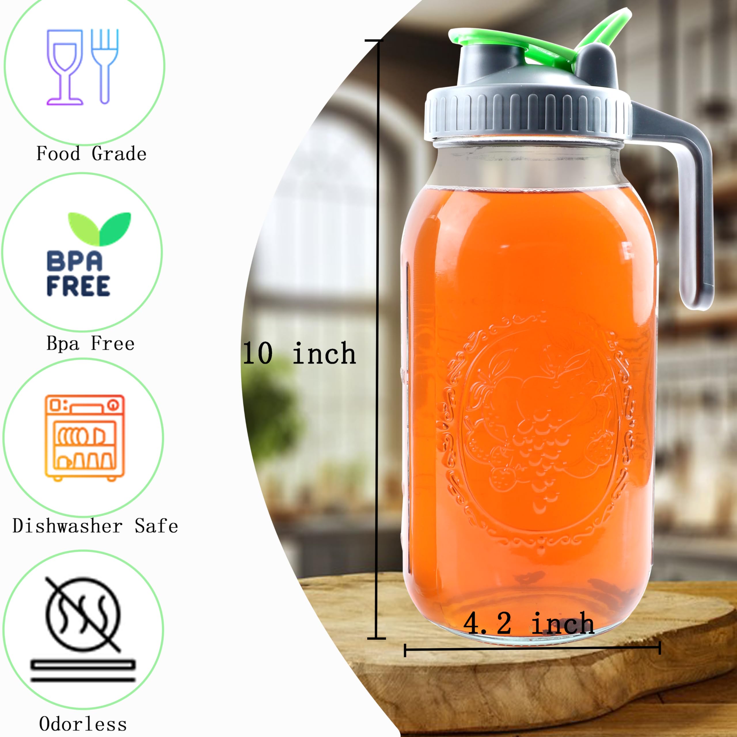 64 Oz Mason Jar Cold Brew Coffee Tea Maker With Food Grade Filter Infuser 2 Quart Glass Pitcher With Lid Half Gallon Iced Hot Tea Pitchers Leak-Proof Jug For Coffee Sun Tea Juice Lemonade Cold Brew