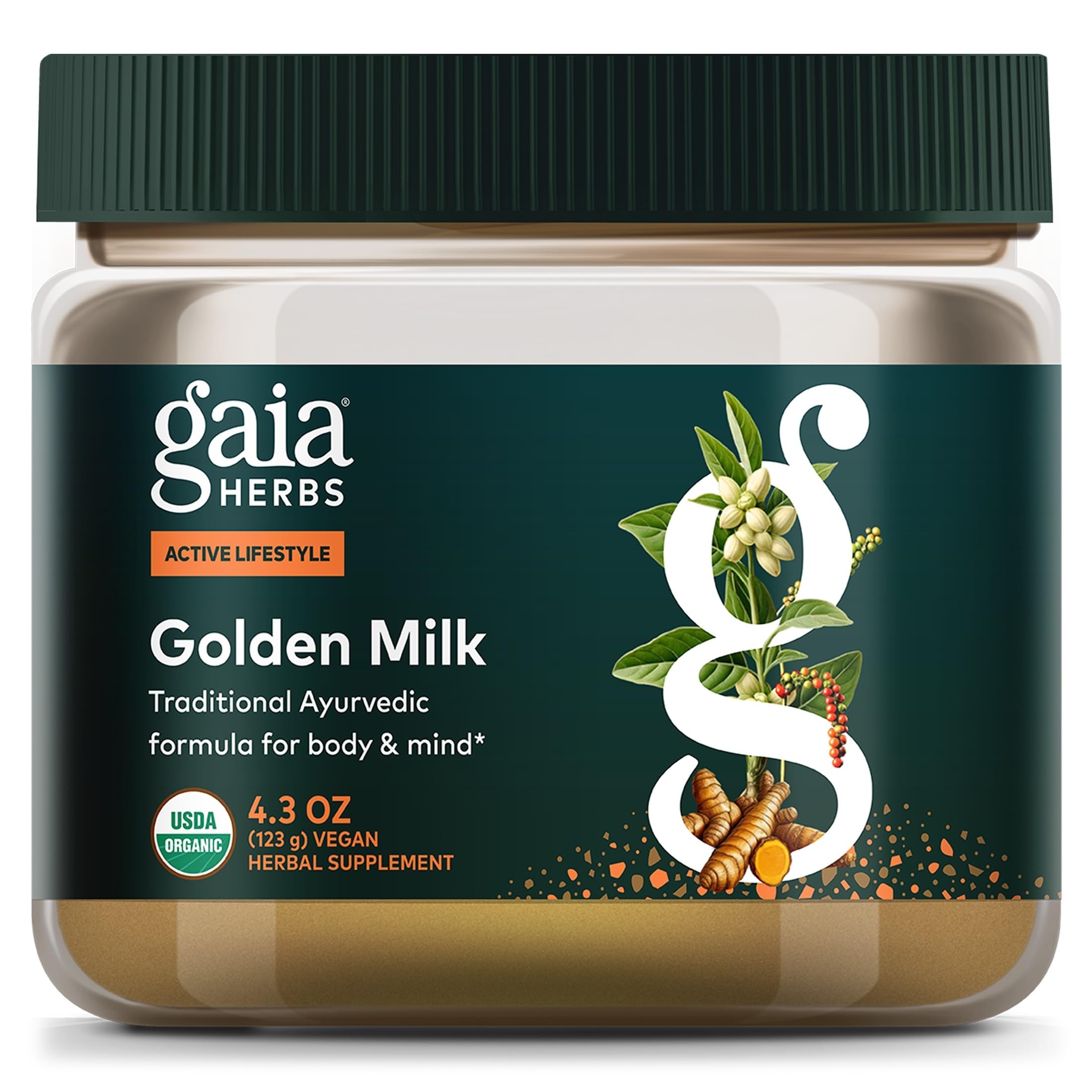 Gaia Herbs Golden Milk - Traditional Relaxation Support Supplement Powder with Organic Turmeric, Black Pepper, Ashwagandha, Cardamom & Dates for an Ayurvedic Cup of Calm* - 4.3 Oz (About 35 Servings)