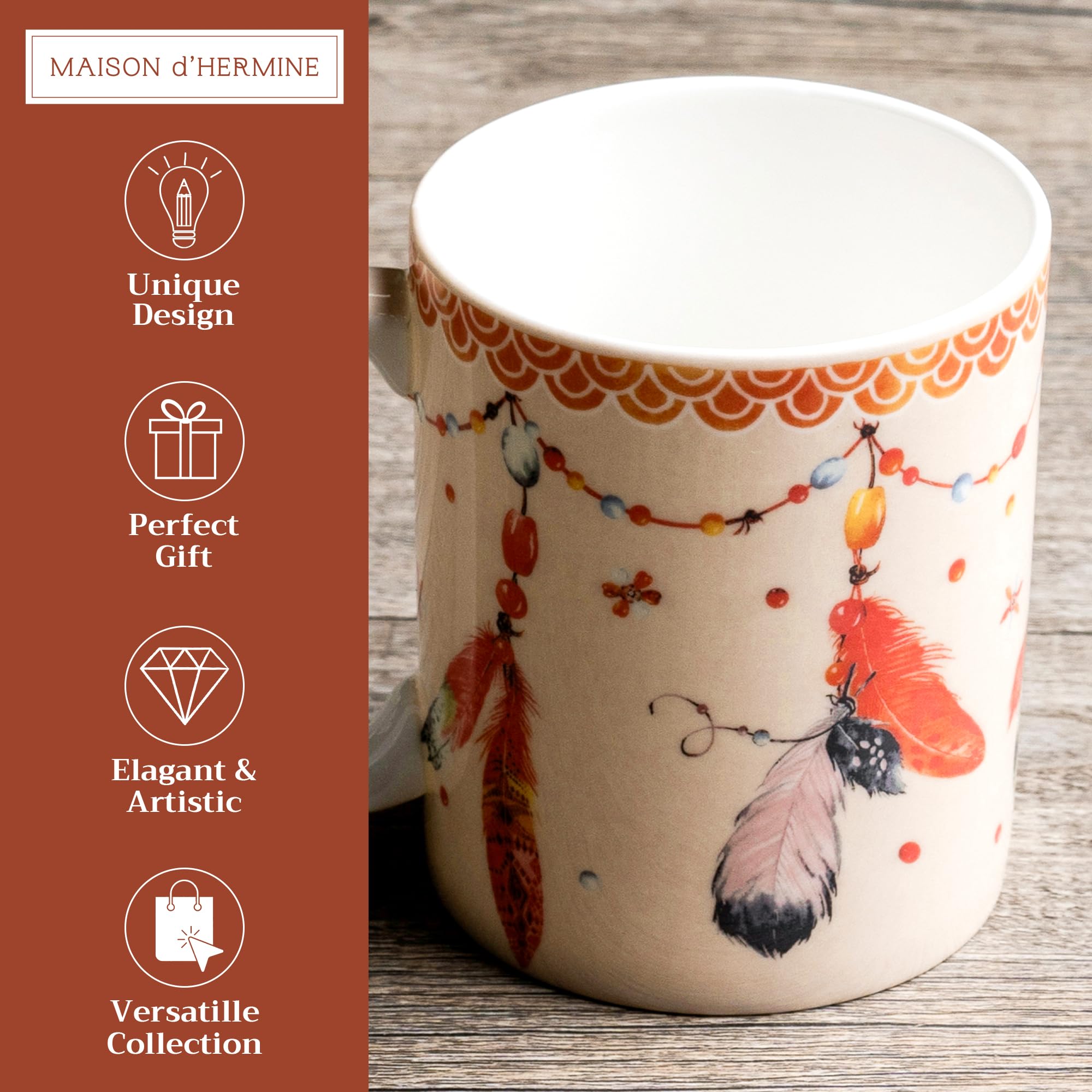 Maison d' Hermine Coffee Mug with Handles Tea Cups (12 Ounce, Pack of 1)