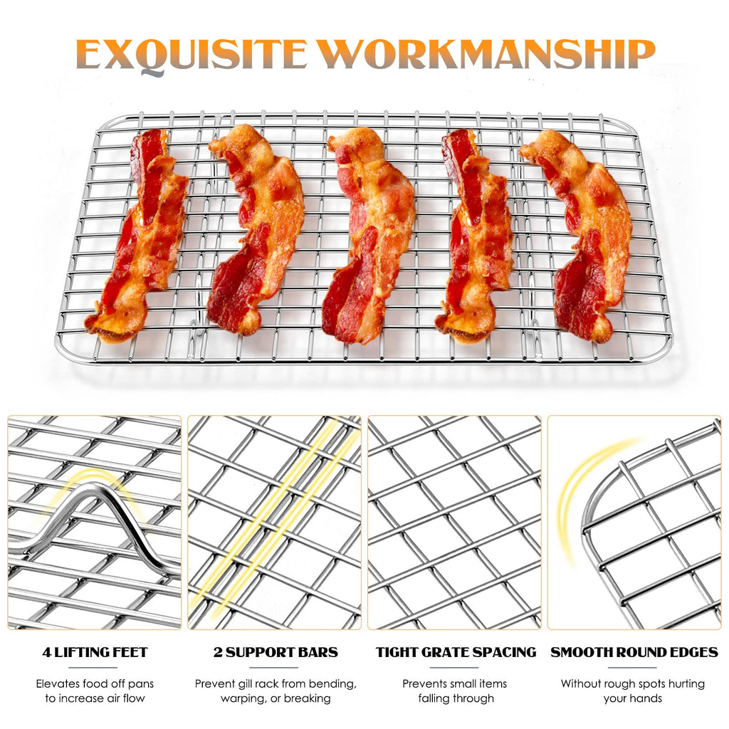 E-far Cooling Baking Rack Set of 2, Stainless Steel Grid Wire for Oven Roasting Cooking Bacon, 11.6" x 9.2" Grilling Broiling for Cooling Cookie Cake, Non-toxic & Dishwasher Safe