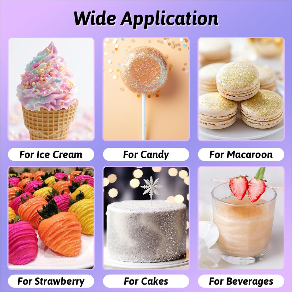 Edible Glitter - 8 Colors Luster Dust Edible Set for Drinks, Food Grade Edible Glitter Dust for Cake Decorating, Cocktail, Fondant, Strawberries, Candy, Cookie, Chocolate, Vegan and Gluten Free - 5g/bottle