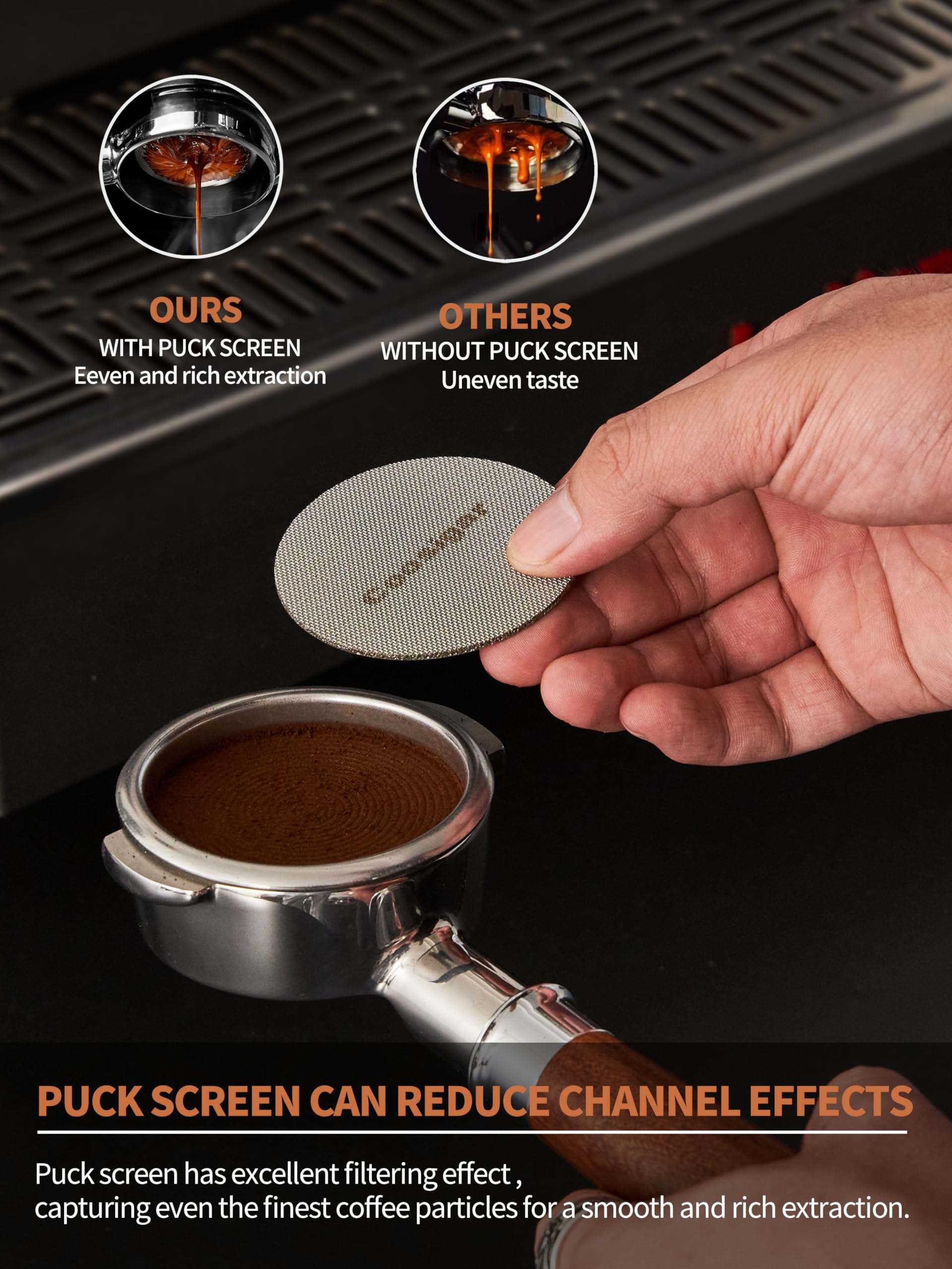 Coosigar 58mm Bottomless Portafilter | Fits for E61 Group Head 2 Ears machines| Stainless Steel portafilter and Mahogany Handle|Espresso Machine Accessories(Mahogany)