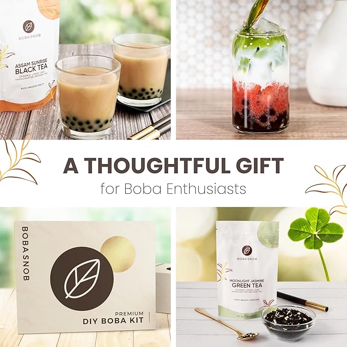 Boba Snob Boba Tea Making Kit, Bubble Tea Kit with Boba Gift Set, Boba Tea Maker Kit with 5 Premium Loose Leaf Teas, Tumbler, Two Stainless Steel Boba Straws, Teaspoon, and Tapioca Boba Pearls (Small)