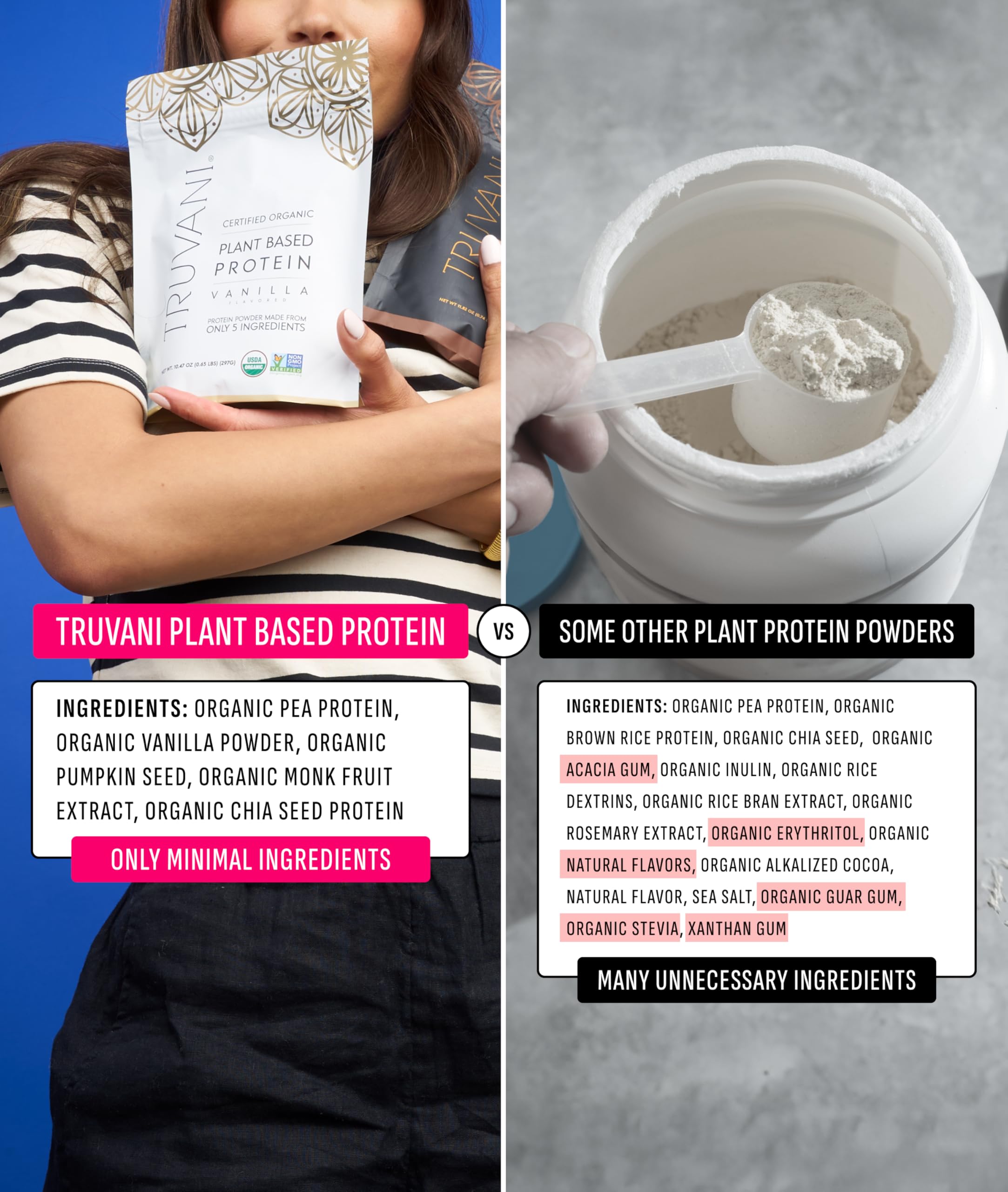 Truvani Organic Plant Based Protein Powder | Vanilla | 20 Servings