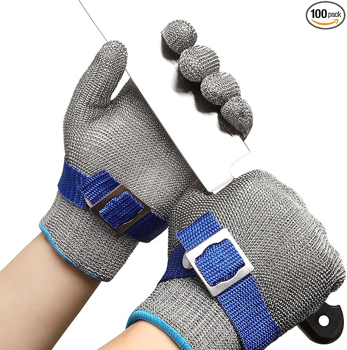 Schwer ANSI A9 Cut Resistant Glove, Food Grade Stainless Steel wire Mesh Metal Gloves, Knife Cutting Gloves for kitchen Mandoline Slicing Butcher Meat Cutting Oyster Shucking Fish Fillet（S