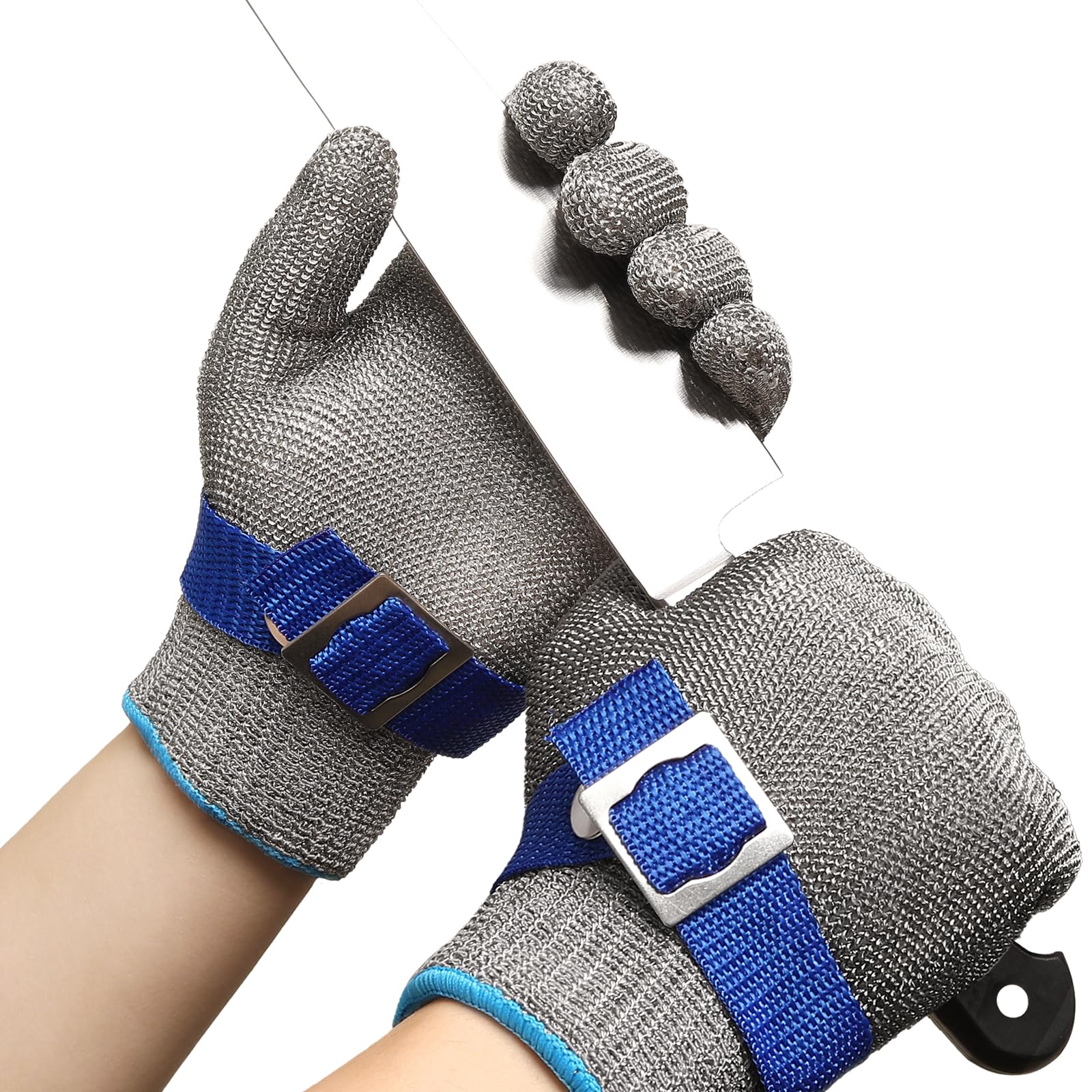 ANSI A9 Cut Resistant Glove, Food Grade Stainless Steel wire Mesh Metal Gloves, Knife Cutting Gloves for kitchen Mandoline Slicing Butcher Meat Cutting Oyster Shucking Fish Fillet（L, 50pairs）