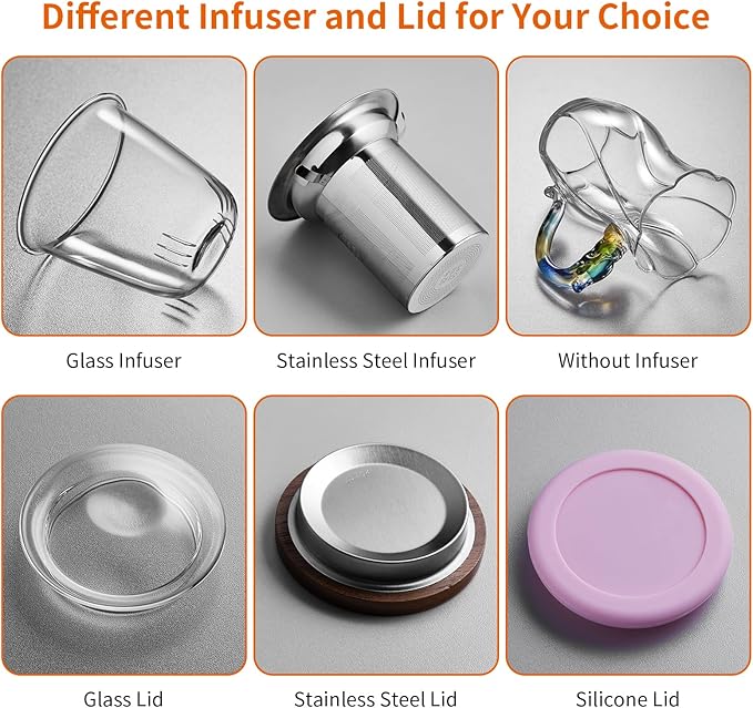 OEM Custom Personalized Gifts Glass Tea Cup with Infuser and Lid,Customized Large Borosilicate Teacup, Clear Mug for Loose Leaf Blooming Tea Maker Gift for Friend, Family