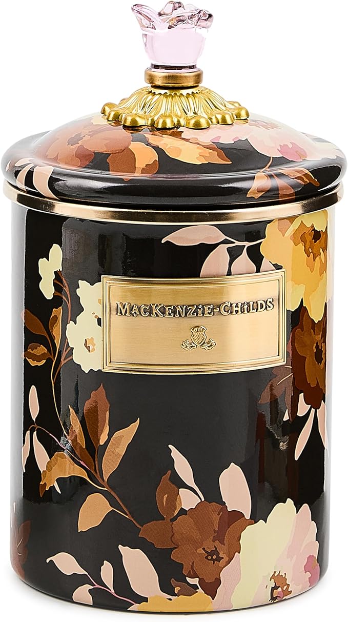 MACKENZIE-CHILDS Enamel Canister, Medium, Wild Rose White