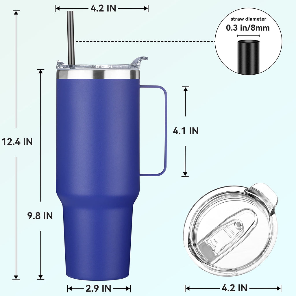 HASLE OUTFITTERS 40 oz Stainless Steel Tumbler with Handle, Vacuum Insulated Tumblers Bulk, Reusable Double Wall Travel Coffee Mug, Durable Powder Coated Water Bottles(Dark Blue, 8)