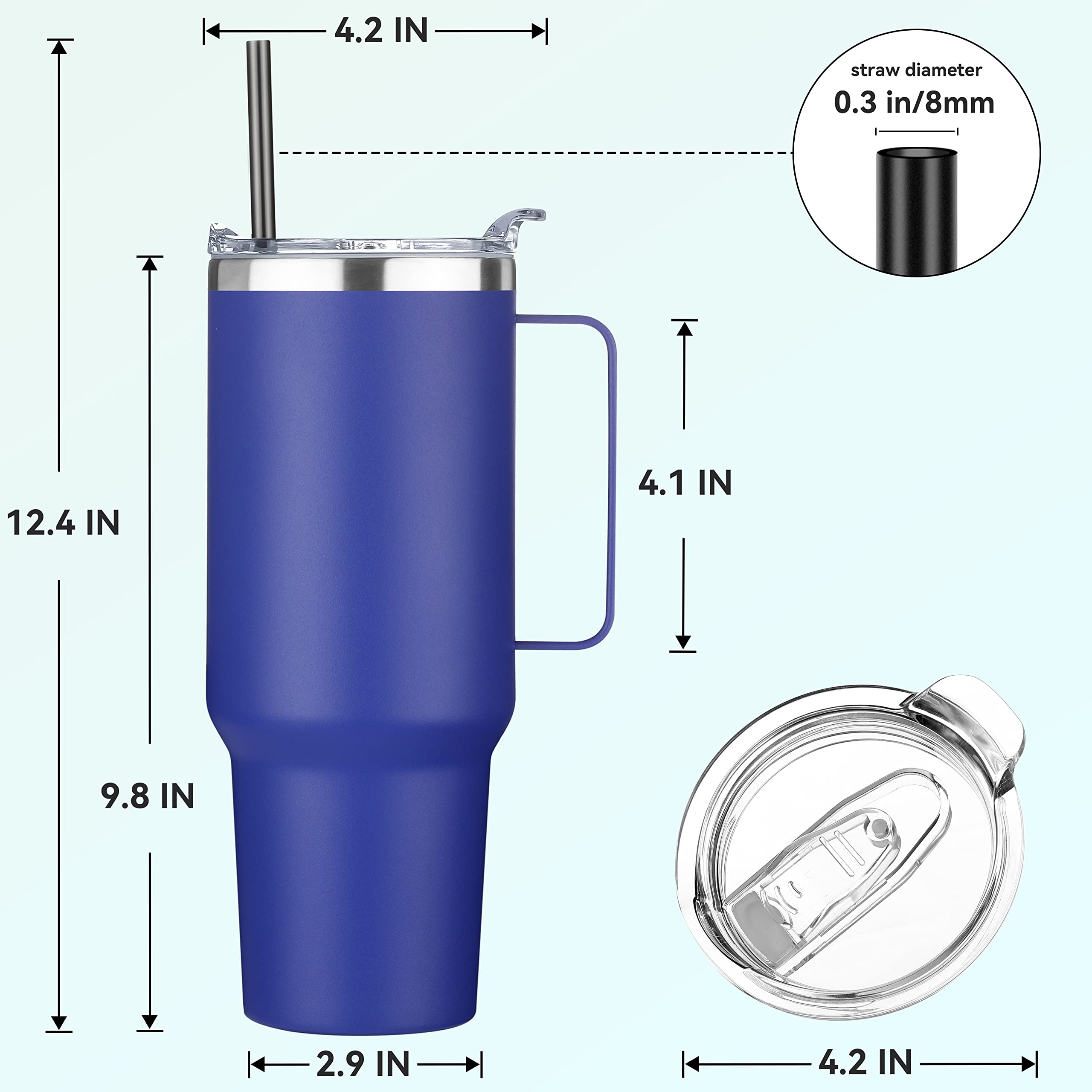 HASLE OUTFITTERS 40 oz Stainless Steel Tumbler with Handle, Vacuum Insulated Tumblers Bulk, Reusable Double Wall Travel Coffee Mug, Durable Powder Coated Water Bottles(Dark Blue, 8)