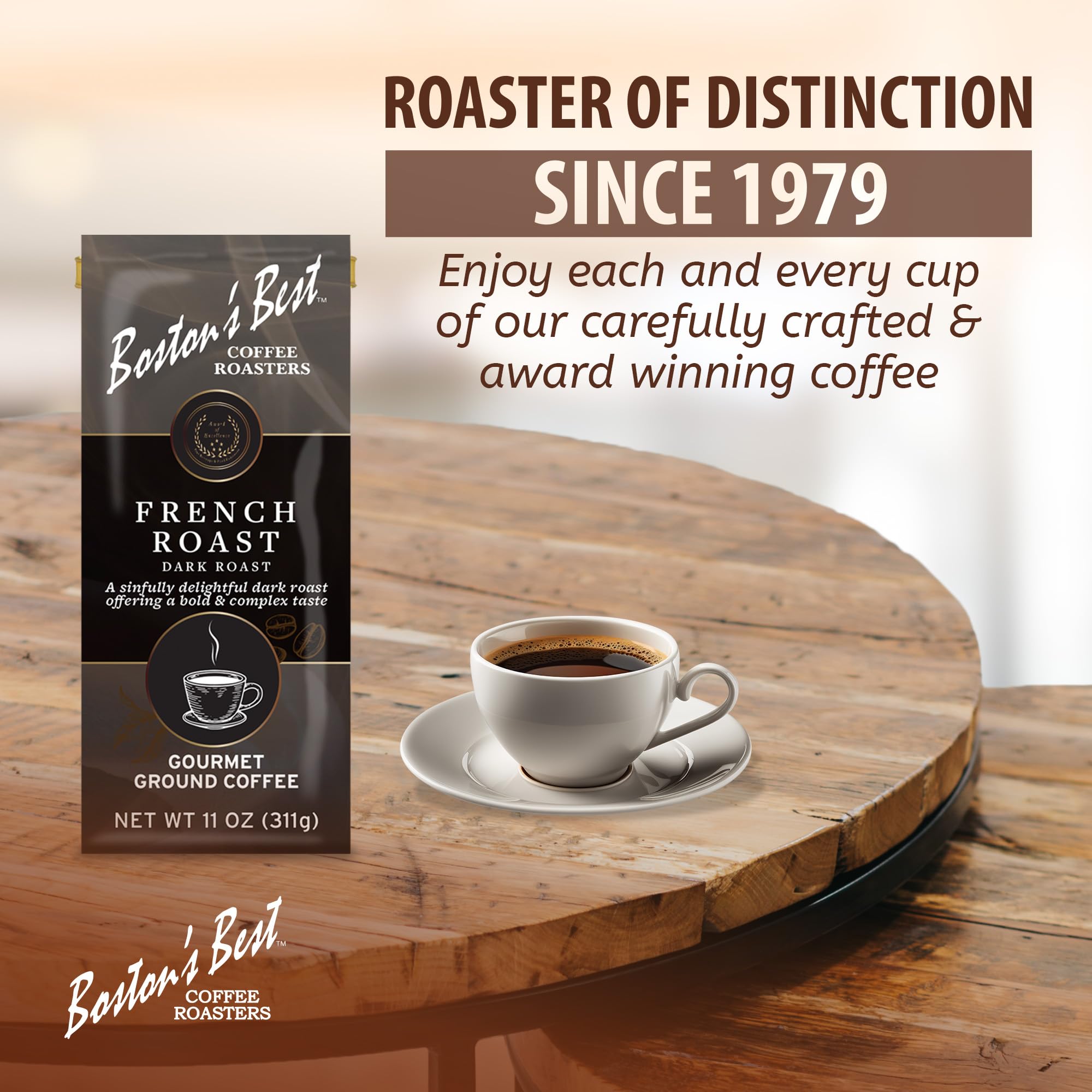 Boston’s Best Coffee - Rich & Bold French Roast Gourmet Delicious Dark Roast Premium Ground Coffee, 11 oz. / 311 g Bag