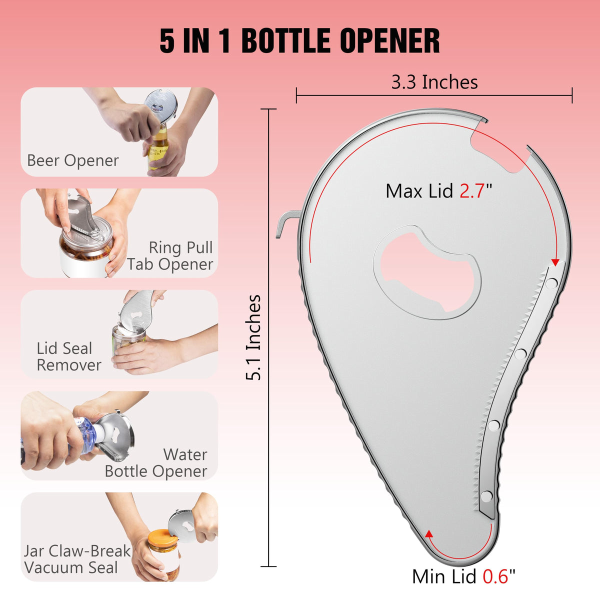 Uinxan Multifunction Bottle Opener-Ideal for Weak Hands & Seniors Arthritis