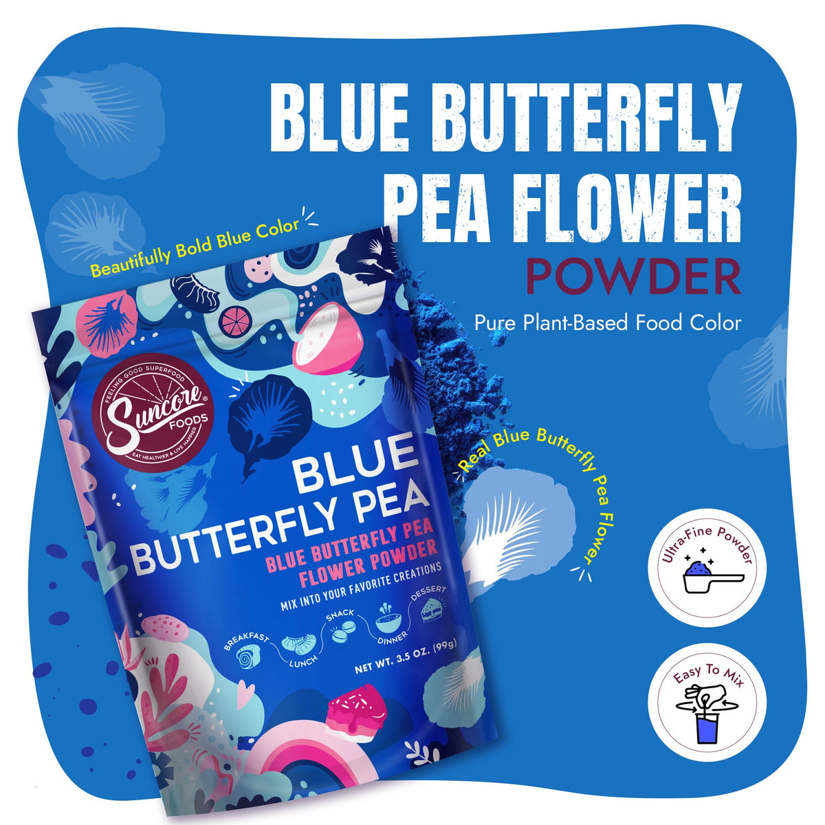 Suncore Foods Butterfly Pea Flower Powder 3.5oz | Gluten Free | Vegan