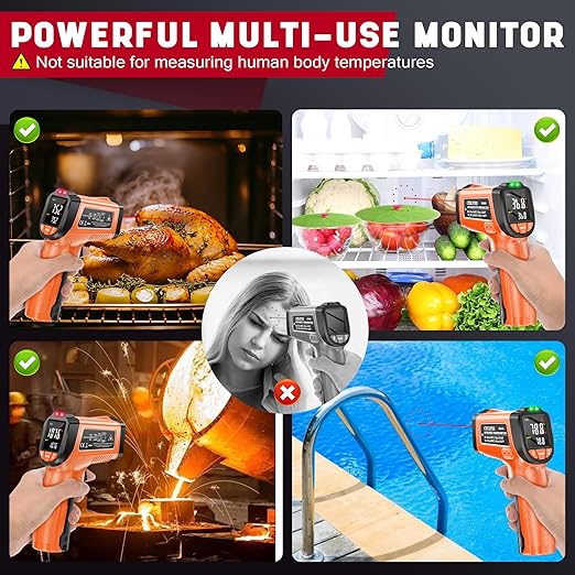 CEILSTES Infrared Thermometer Gun, Non-Contact Digital Laser Temperature Gun, -58°F to 1076°F, Adjustable Emissivity and Max/Min Values for Industrial, Cooking, Griddle,Engine, HVAC (Not for Human)