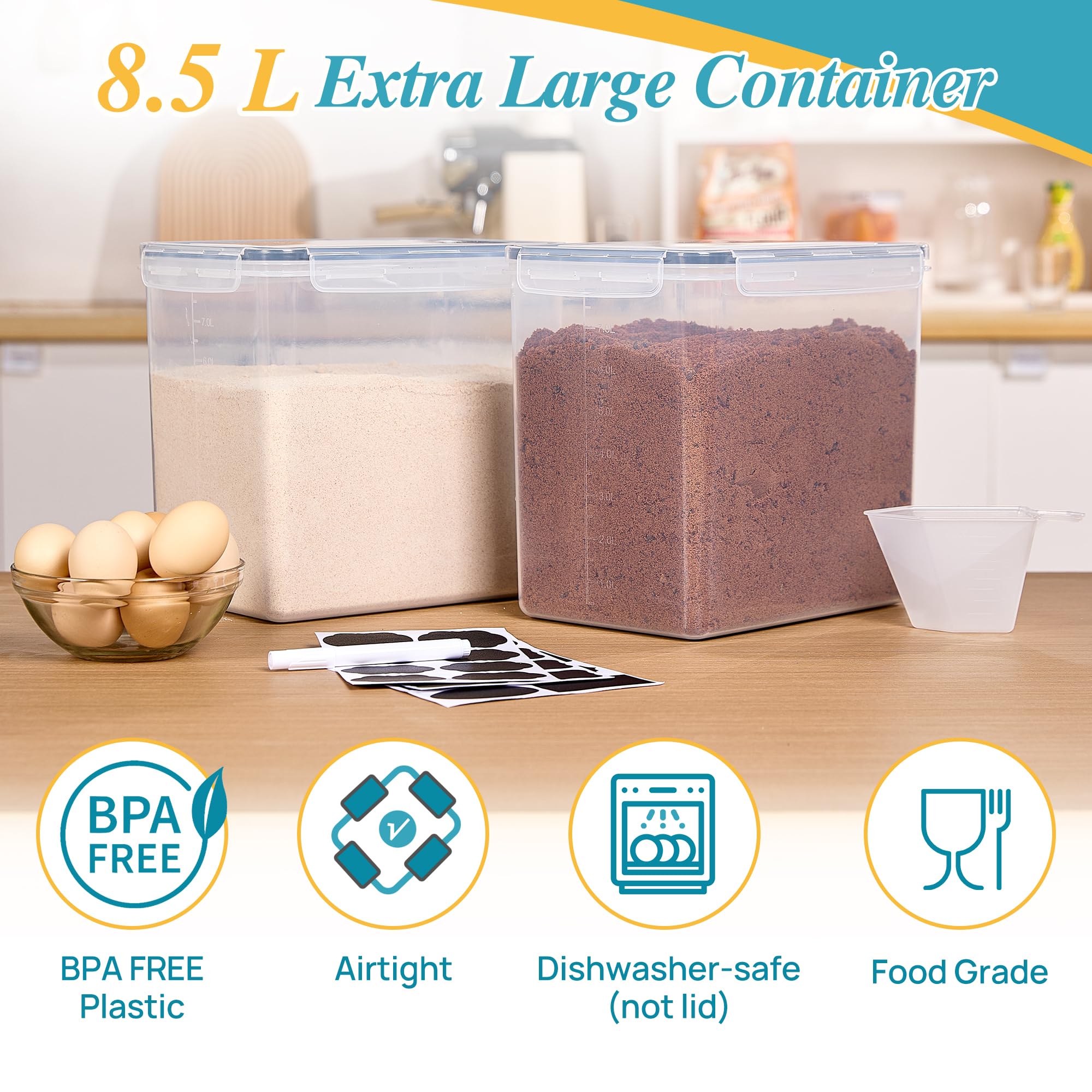 Vtopmart 8.5L Extra Large Flour Sugar Storage Containers, 2 PCS, Black