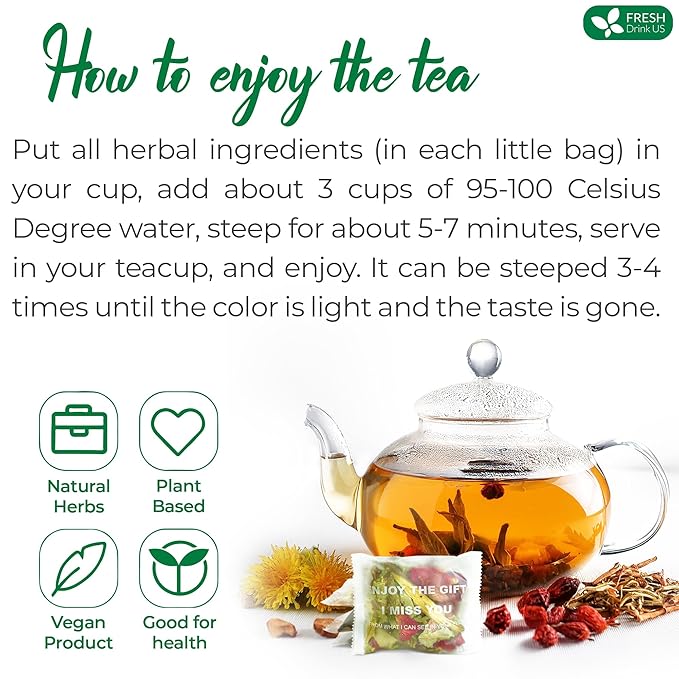 FRESHDRINKUS, 15 Packs of Oil Reducing Tea, Oil Cleansing for Liver, 10 Herbal Ingredients, Traditional Recipe Tea for Liver, 100% Natural, Easy Brewing, Steep Repeatedly (15 Packs)