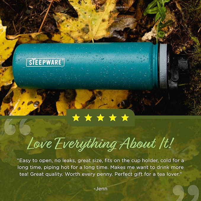 The Tea Spot Steepware Tea Tumbler,Tea Thermos, 22oz, Fog Grey- Travel Bottle with Tea Infuser for Loose Leaf Tea or Iced Coffee - Sleek Double-Walled Insulated Bottle
