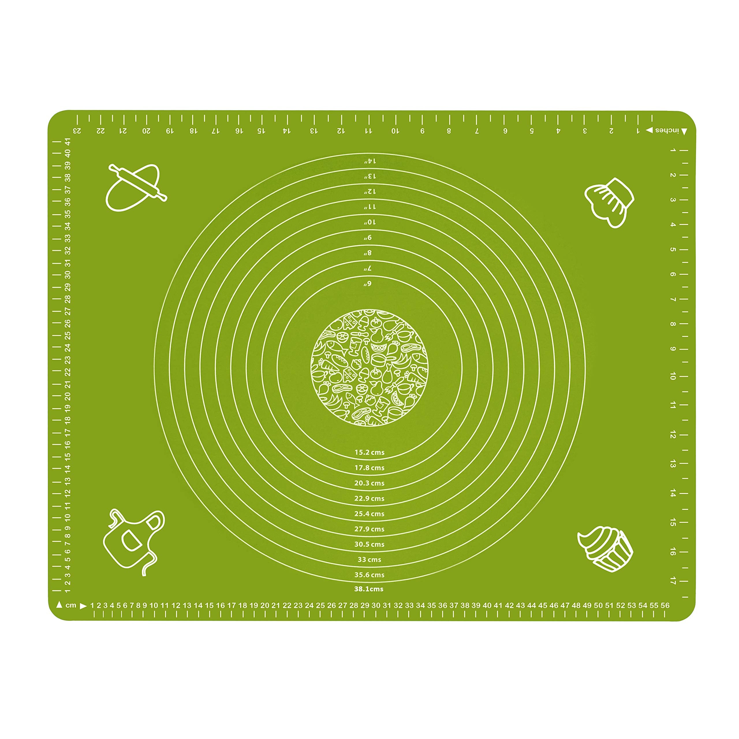 Silicone Baking Mat for Pastry Rolling Dough with Measurements, 25.6 x 17.7 BPA Free Non stick and Non Slip Green Table Sheet Baking Supplies for Bake Pizza Cake
