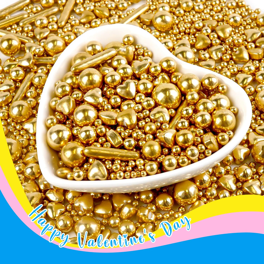 Gold Pearl Heart Sprinkles for Cake Decorating, 150g/5.29oz Mix Size Sugar, Heart Cake Decoration, Golden Sprinkles, Love Sprinkles, Cupcakes, Baking, Wedding Party Supplies
