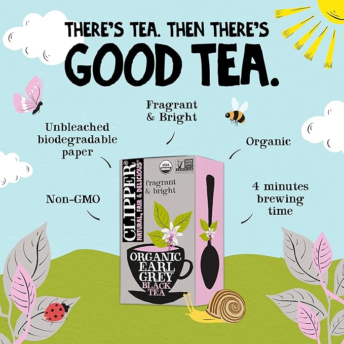 Clipper Tea, Earl Grey, Organic Tea with Citrus Begamot, Plant Based, Black Tea, Caffeinated British Tea, 6 Pack, 120 Unbleached Tea Bags