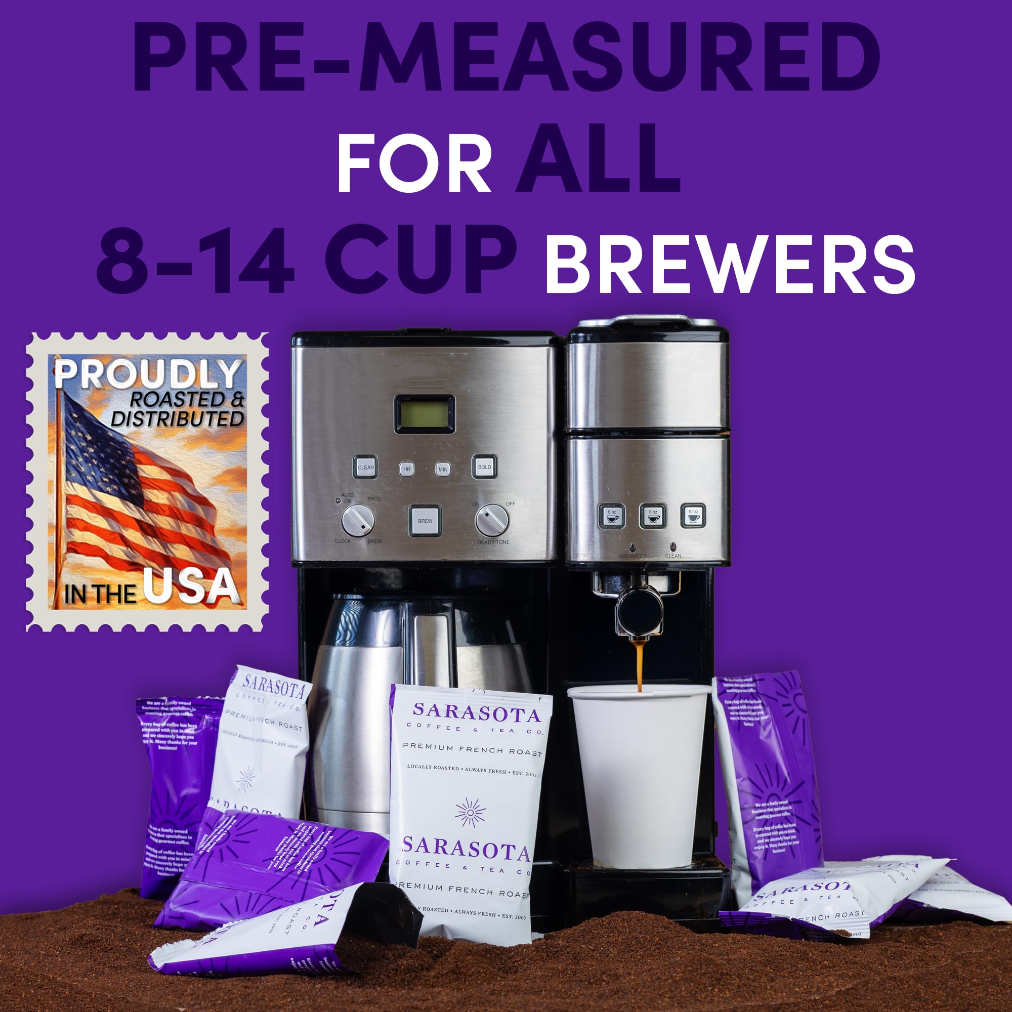 Coffee Packets – Dark Roast Ground, European French Roast | 2oz Bulk Pre-Measured Coffee Packs for 12-Cup Drip Makers, Commercial Fractional Bags | 100-Count