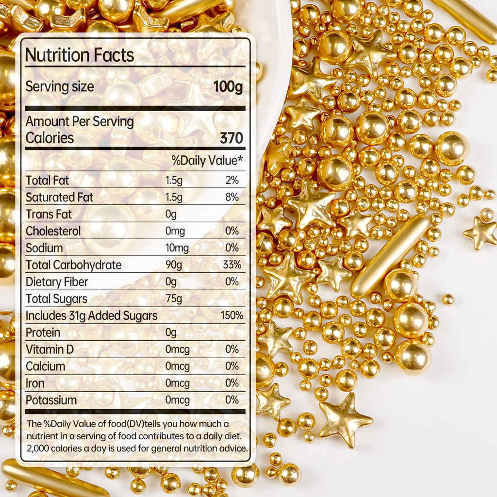 Gold Pearl Star Rods Sprinkles Edible, 150g/5.29oz, Edible Gold Pearls Sprinkles for Cake Decorating, Cupcakes Cookies Toppers, Holiday Sprinkles, Party, Birthday Supplies