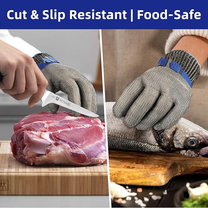 Schwer SlicePro ANSI A9 Cut Resistant Glove PR1706, Stainless Steel Mesh Metal Glove, Food Grade for Kitchen Cooking, Butcher Meat Cutting, Oyster Shucking, Mandoline, Fishing, Non-PFAS (S, 1 Pair)