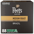 Peet's Coffee, Medium Roast Keurig K-Cup Pods, 100% Arabica Coffee - Single Origin Brazil 88 Count (4 Boxes of 22 Pods)
