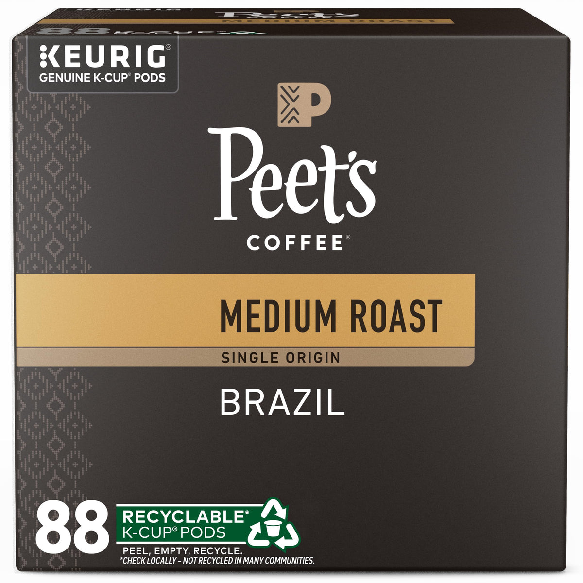 Peet's Coffee Coffee Pods, Medium Roast, Single Origin Brazil, 88 K Cups