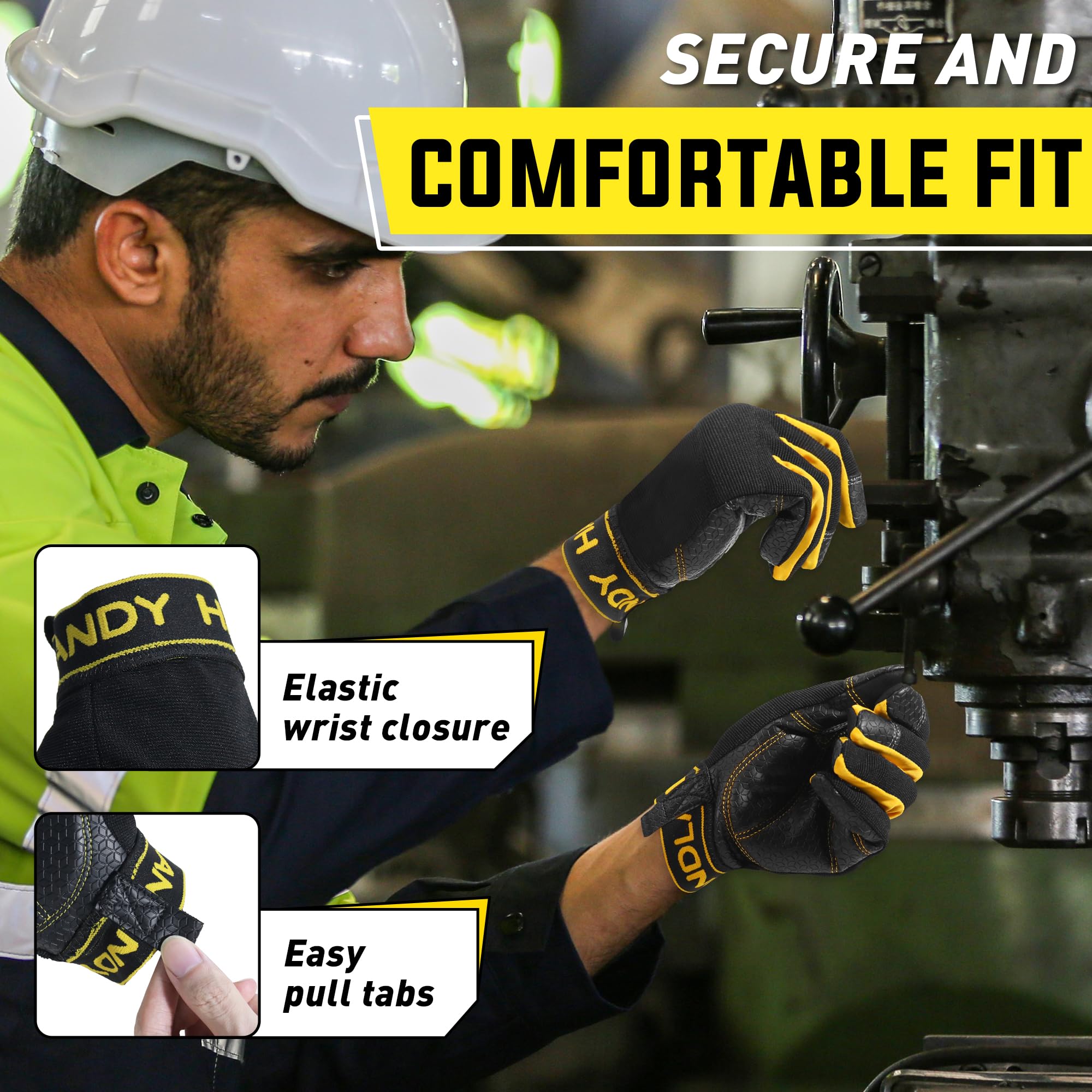 HANDLANDY Work Gloves for Men & Women, Leather Utility Mechanic Working Gloves, Flexible Breathable Gardening Gloves for Yard Maintenance (X-Large, 1 Pair)